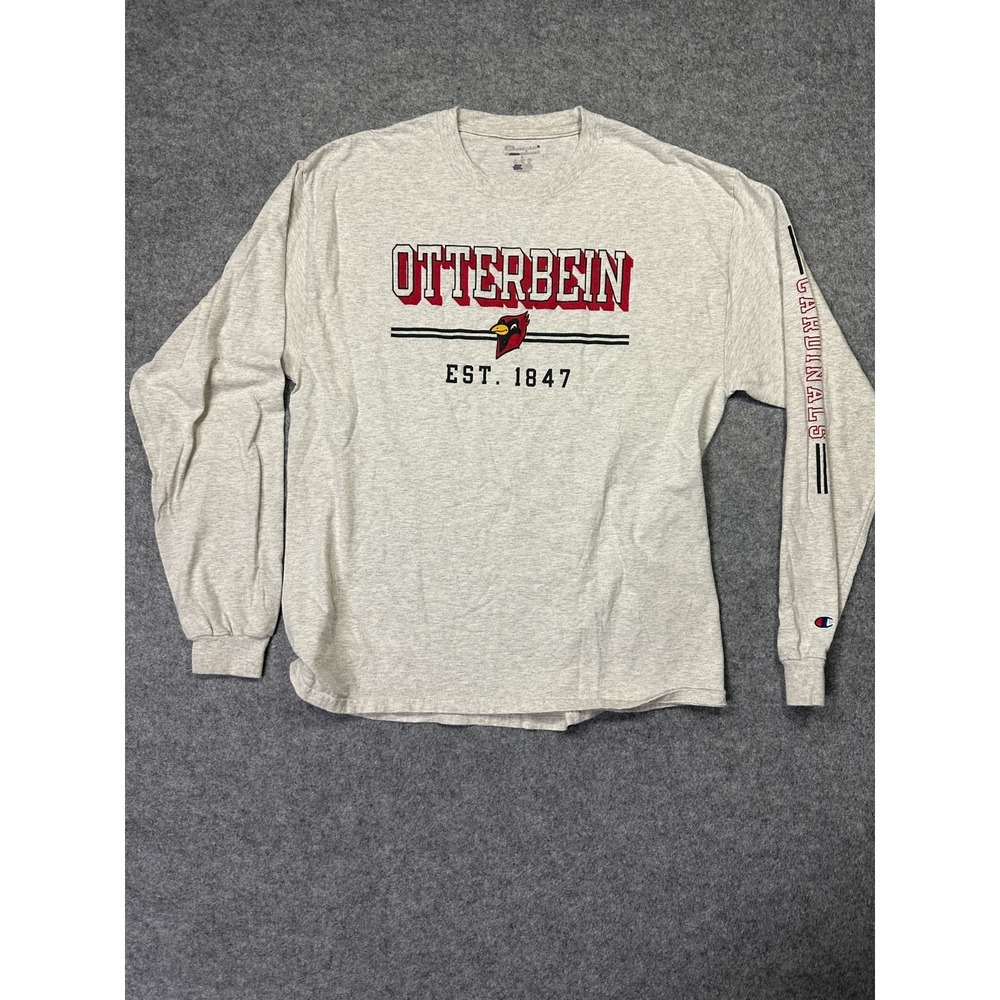 Champion Shirt Mens Large Heather Gray Graphic Otterbein Univ Cardinals Athletic